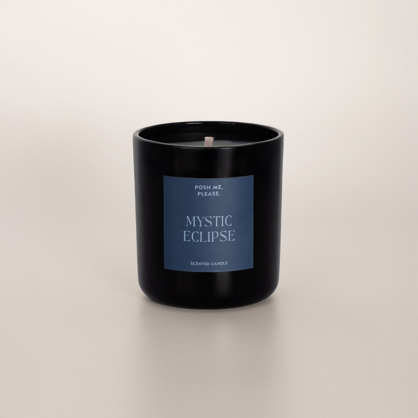 Mystic Eclipse coconut wax candle in black glass vessel, no lid, cotton wick visible